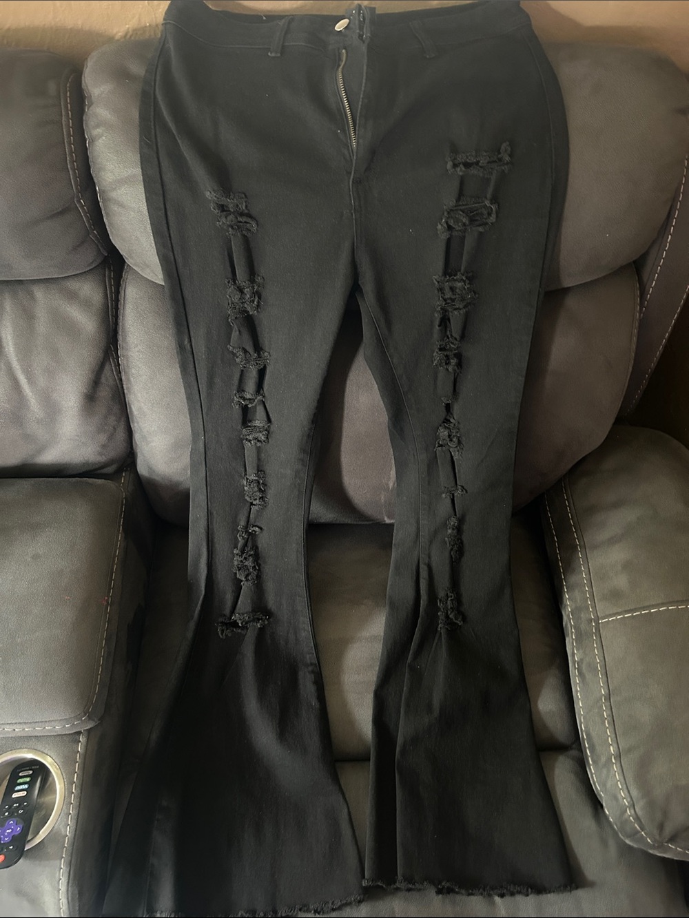 Black Distressed Flare Jeans - Women Pants
